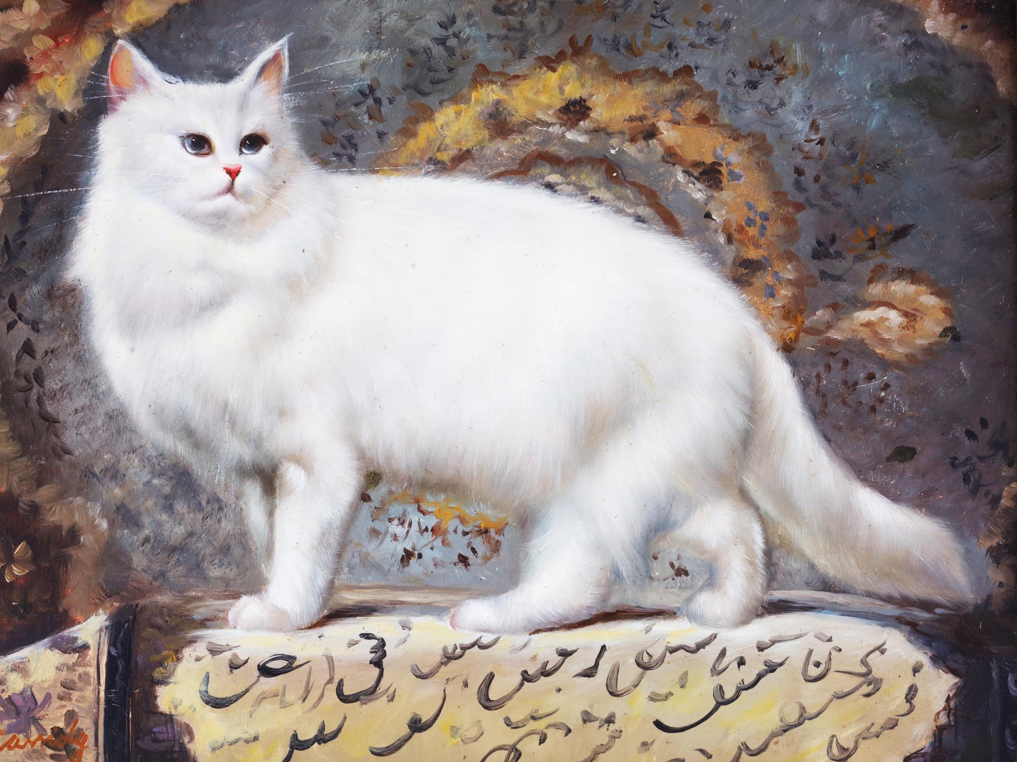 FRAMED OIL PAINTING OF A PERSIAN CAT BY L CAMDY PIC-1